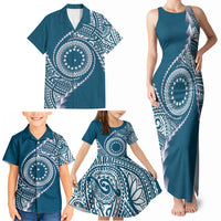 Cook Islands Gospel Day Family Matching Tank Maxi Dress and Hawaiian Shirt Blue Tribal Curves