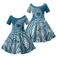 Cook Islands Gospel Day Family Matching Tank Maxi Dress and Hawaiian Shirt Blue Tribal Curves