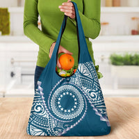 Cook Islands Gospel Day Grocery Bag Blue Tribal Curves