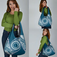 Cook Islands Gospel Day Grocery Bag Blue Tribal Curves