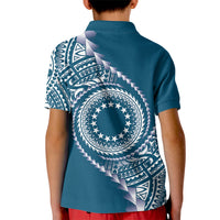 Cook Islands Gospel Day Kid Polo Shirt Blue Tribal Curves