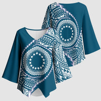 Cook Islands Gospel Day Kimono Sleeve Blouse Blue Tribal Curves