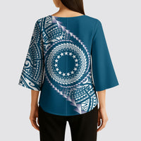 Cook Islands Gospel Day Kimono Sleeve Blouse Blue Tribal Curves