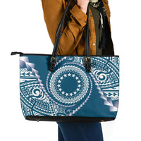 Cook Islands Gospel Day Leather Tote Bag Blue Tribal Curves