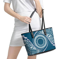 Cook Islands Gospel Day Leather Tote Bag Blue Tribal Curves