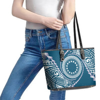 Cook Islands Gospel Day Leather Tote Bag Blue Tribal Curves