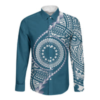 Cook Islands Gospel Day Long Sleeve Button Shirt Blue Tribal Curves