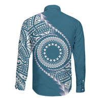 Cook Islands Gospel Day Long Sleeve Button Shirt Blue Tribal Curves
