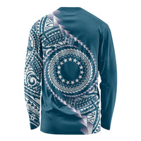 Cook Islands Gospel Day Long Sleeve Shirt Blue Tribal Curves