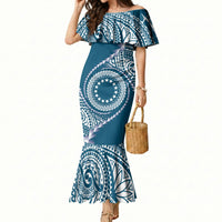 Cook Islands Gospel Day Mermaid Dress Blue Tribal Curves