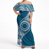 Cook Islands Gospel Day Off Shoulder Maxi Dress Blue Tribal Curves