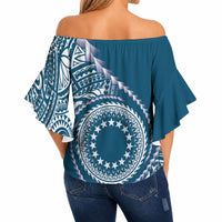 Cook Islands Gospel Day Off Shoulder Wrap Waist Top Blue Tribal Curves