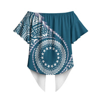 Cook Islands Gospel Day Off Shoulder Wrap Waist Top Blue Tribal Curves