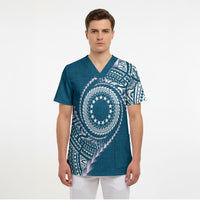 Cook Islands Gospel Day Scrub Top Blue Tribal Curves