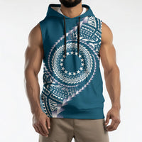 Cook Islands Gospel Day Sleeveless Hoodie Blue Tribal Curves