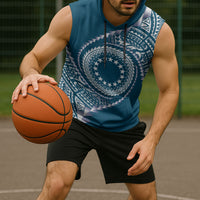 Cook Islands Gospel Day Sleeveless Hoodie Blue Tribal Curves