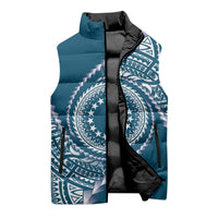 Cook Islands Gospel Day Sleeveless Puffer Jacket Blue Tribal Curves