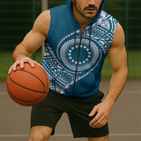 Cook Islands Gospel Day Sleeveless Zip Hoodie Blue Tribal Curves