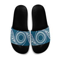 Cook Islands Gospel Day Slide Sandals Blue Tribal Curves