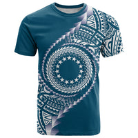 Cook Islands Gospel Day T Shirt Blue Tribal Curves