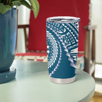 Cook Islands Gospel Day Tumbler Cup Blue Tribal Curves