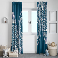 Cook Islands Gospel Day Window Curtain Blue Tribal Curves