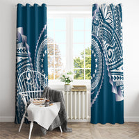 Cook Islands Gospel Day Window Curtain Blue Tribal Curves