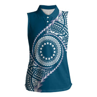 Cook Islands Gospel Day Women Sleeveless Polo Shirt Blue Tribal Curves