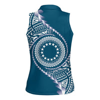 Cook Islands Gospel Day Women Sleeveless Polo Shirt Blue Tribal Curves