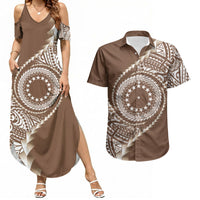 Cook Islands Gospel Day Couples Matching Summer Maxi Dress and Hawaiian Shirt Brown Tribal Curves