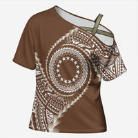 Cook Islands Gospel Day Cross Shoulder Shirt Brown Tribal Curves