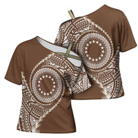 Cook Islands Gospel Day Cross Shoulder Shirt Brown Tribal Curves