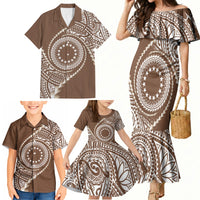 Cook Islands Gospel Day Family Matching Mermaid Dress and Hawaiian Shirt Brown Tribal Curves