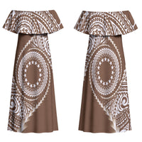 Cook Islands Gospel Day Family Matching Off Shoulder Maxi Dress and Hawaiian Shirt Brown Tribal Curves