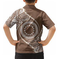 Cook Islands Gospel Day Kid Hawaiian Shirt Brown Tribal Curves