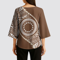 Cook Islands Gospel Day Kimono Sleeve Blouse Brown Tribal Curves