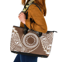 Cook Islands Gospel Day Leather Tote Bag Brown Tribal Curves
