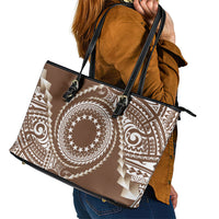 Cook Islands Gospel Day Leather Tote Bag Brown Tribal Curves