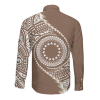 Cook Islands Gospel Day Long Sleeve Button Shirt Brown Tribal Curves