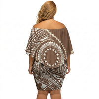 Cook Islands Gospel Day Off Shoulder Short Dress Brown Tribal Curves