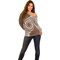Cook Islands Gospel Day Off Shoulder Sweater Brown Tribal Curves