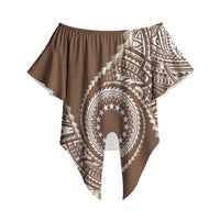 Cook Islands Gospel Day Off Shoulder Wrap Waist Top Brown Tribal Curves