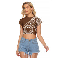 Cook Islands Gospel Day Raglan Cropped T Shirt Brown Tribal Curves
