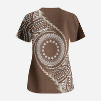Cook Islands Gospel Day Scrub Top Brown Tribal Curves
