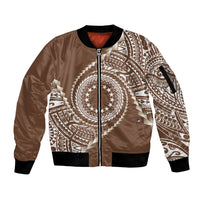 Cook Islands Gospel Day Sleeve Zip Bomber Jacket Brown Tribal Curves