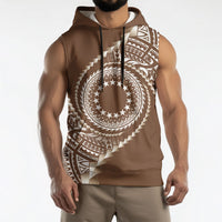 Cook Islands Gospel Day Sleeveless Hoodie Brown Tribal Curves