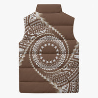 Cook Islands Gospel Day Sleeveless Puffer Jacket Brown Tribal Curves