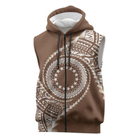 Cook Islands Gospel Day Sleeveless Zip Hoodie Brown Tribal Curves