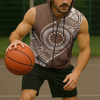 Cook Islands Gospel Day Sleeveless Zip Hoodie Brown Tribal Curves