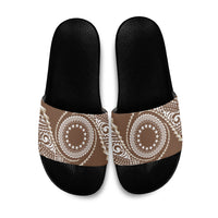 Cook Islands Gospel Day Slide Sandals Brown Tribal Curves